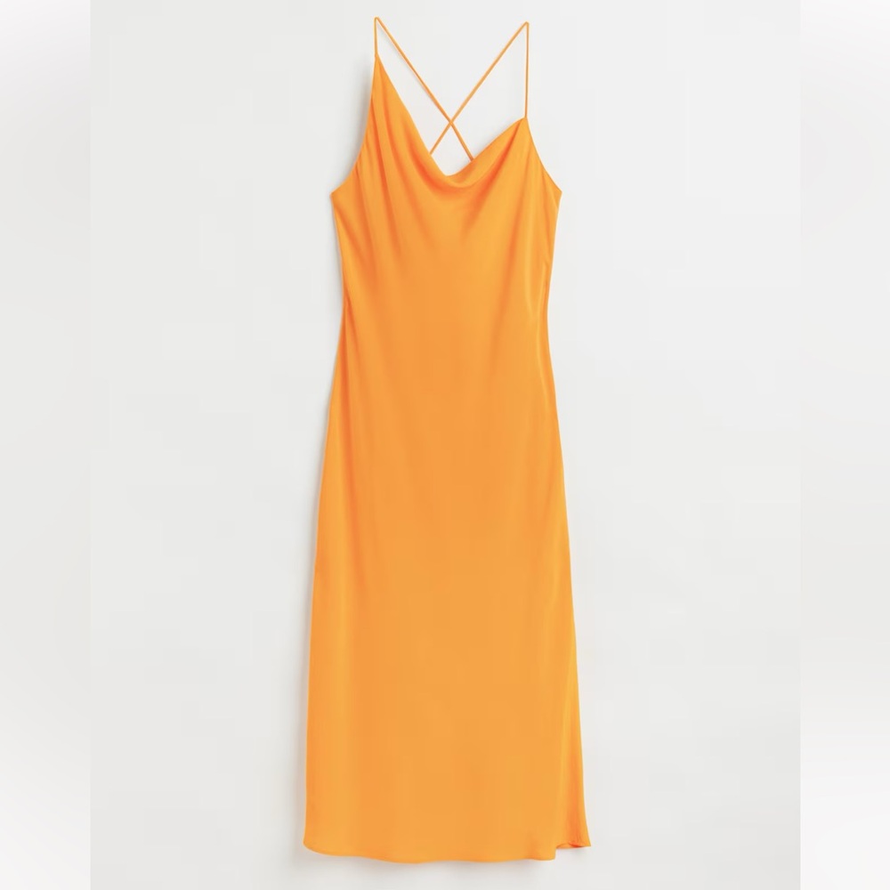 🆕 NWT H&M Orange Satin Slip Dress   Size Large